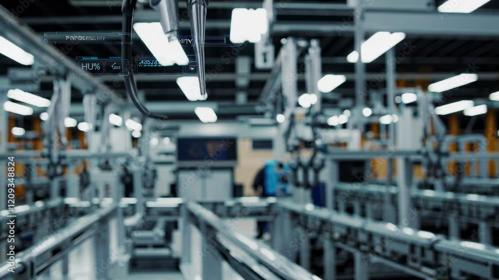 Poster industrial robotics in action at a modern manufacturing facility showcasing automation and precision