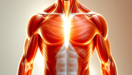 Human Muscular System Anatomy: Upper Body Chest and Arms - 3D Medical Illustration