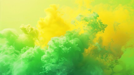 Vibrant Swirls of Yellow and Green Smoke Blending Beautifully in a Misty Atmosphere Creating a Dreamy, Abstract Background for Artistic Designs