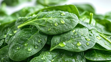Vibrant shredded spinach leaves tossed in the air against a clean white backdrop