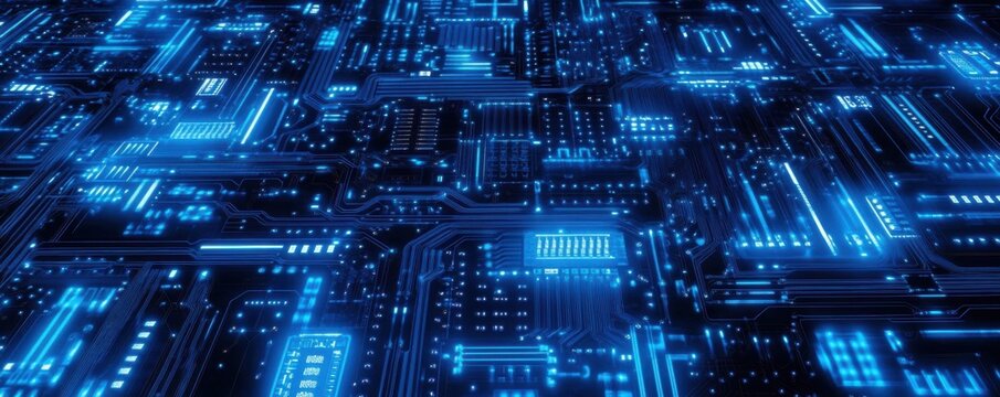 Abstract Digital Circuit Board: Glowing Blue Pathways of Technology