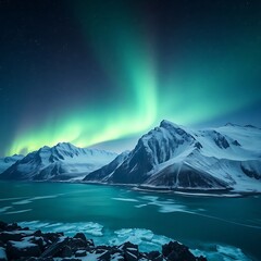 Borealis starry night sky vibrant green light background