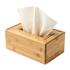 A wooden box of tissue on a transparent background