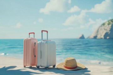 Summer vacation suitcases hat travel