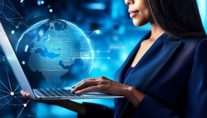 The concept of technical support and customer service involves a software engineer using a laptop to assist customers, 