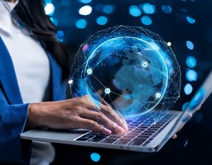 The concept of technical support and customer service involves a software engineer using a laptop to assist customers, 