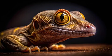 Fototapeta premium A Close-Up Portrait of a Reptile with Striking Golden Eyes and Detailed Scaly Skin, Showing Intricate Textural Detail