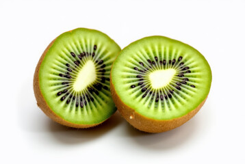 Fototapeta premium A kiwi fruit is sliced in half.