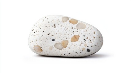 Unique white stone with speckles natural setting product photography minimalist design close-up view texture exploration, isolated on white background