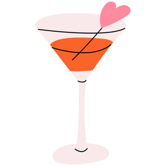 Cocktail  for Valentine's Day, Mother's Day, Women's Day with heart. Perfect for Valentines day, wedding invitation, birthday card.