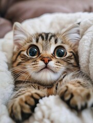 Cat on Bed with Blanket