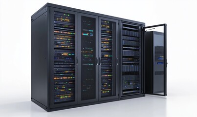 Server room or server computers with data hud.3d rendering., Generative AI