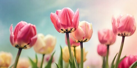Fototapeta premium pink tulips in garden