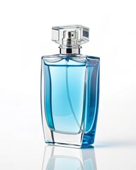Blank mock up elegant blue parfume isolated white background for your business