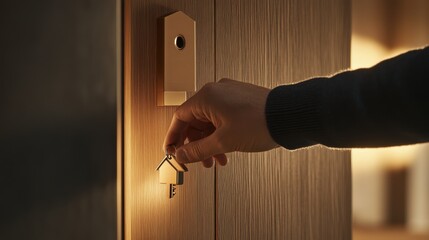 Naklejka premium New home with key,Moving house, relocation,Mortgage, investment, real estate, property concept,young business passing the key to the apartment,move in the apartment or condominium.