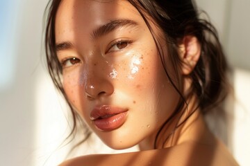 Naklejka premium Woman skin face sweating