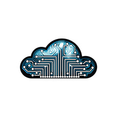 Generate an abstract cloud illustration with embedded circuit lines, resembling a futuristic data network.