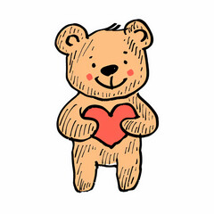 Obraz premium Cute teddy bear holding red heart, perfect for Valentine Day gifts