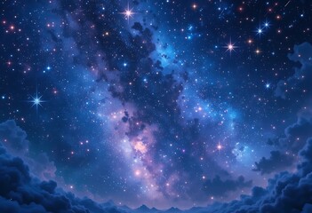 Fototapeta premium Night Sky Celestial Scene Starry Milky Way Cloudscape Mountains