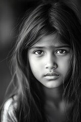 Fototapeta premium A black-and-white portrait of a teenage girl of South Asian descent, Generative AI