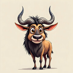 Naklejka premium Charming Cartoon Character: A Playful Bull with Big Eyes and Majestic Horns in a Whimsical Style