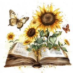 Illustration sunflower watercolor book art publication