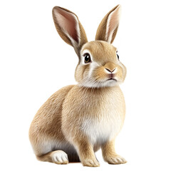 Obraz premium Adorable Brown Rabbit Sitting on White Background