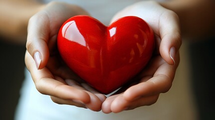 Woman holding heart symbolizing love and compassion in a warm serene environment