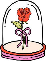 Retro Valentine Rose in glass globe Hand Drawn