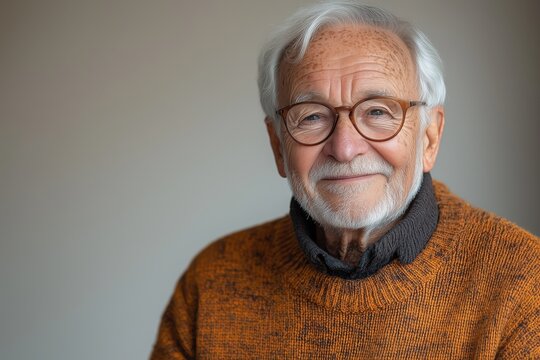 Portr&auml;ts von l&auml;chelnden &auml;lteren Menschen mit grauen Haaren und Brillen