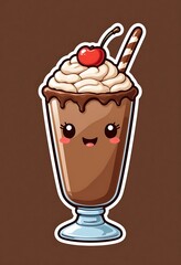 Cute Chocolate Milkshake Whipped Cream Cherry Straw Illustration