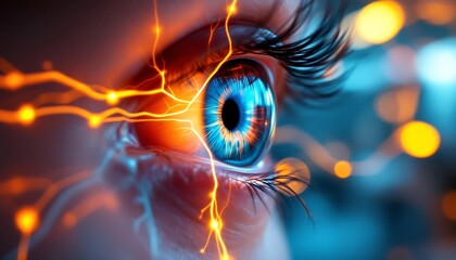 Close-up of a Futuristic Eye with Glowing Neural Connections - Abstract Digital Art