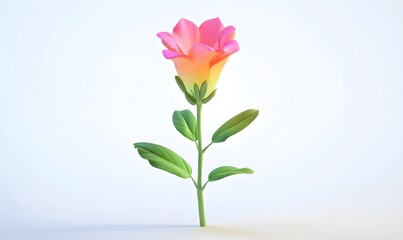 Fototapeta premium Pink flower, 3D render, white background, gradient, minimalist design