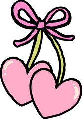 Retro Valentine Two Heart Cherries Hand Drawn