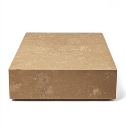 Square, light brown, low coffee table with speckled surface.