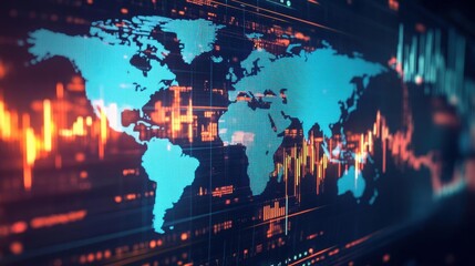 Obraz premium Global Market Trends and Data Visualization: A Digital Landscape of Growth and Fluctuation