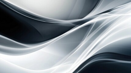 Fototapeta premium Black abstract background with dark waves, dark gray and white colors, soft light, shadow effect, close-up of undulating curves, smooth lines, sense of depth