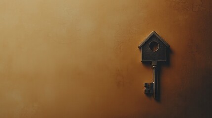 a house-shaped key on a brown background, representing a home vibe concept