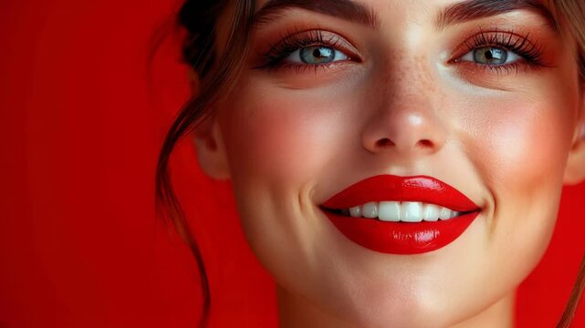 Stunning makeup tutorial featuring bold red lips and flawless skin for a vibrant look