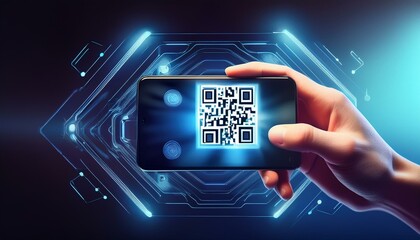 A close-up of a hand scanning a QR code with a smartphone, symbolizing modern payment methods and digital transactions, with a clean background.