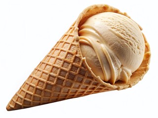 Delicious Ice Cream Cone Isolated on White Background - Stock Photo