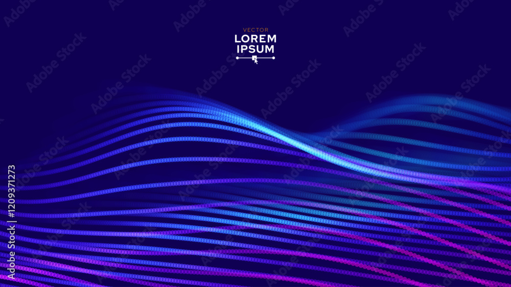 Poster Abstract Background Waves of Dots and Weave Lines. Digital Network Connection Structure Technology Business Concept. Tech Science Presentation Backdrop Vector Illustration.