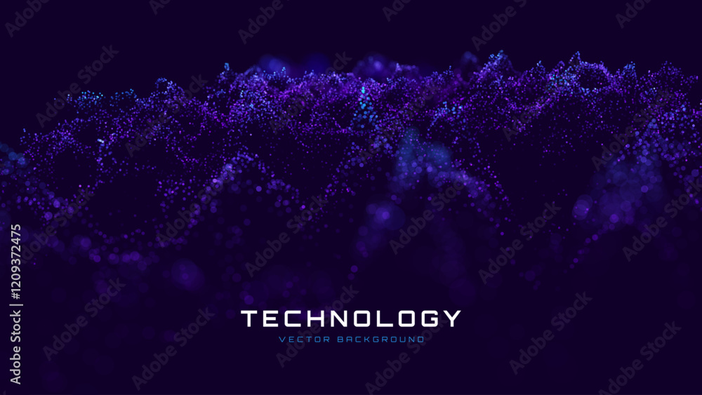 Fototapete Cyber Big Data Flow Particles Bokeh. Digital Neural Network. Concept of AI Artificial Intelligence Technology Machine Deep Learning. Digital Communication. Science Technology Presentation Vector.