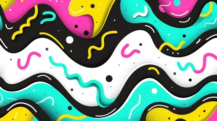 Abstract Colorful Waves: A Vibrant 90s Retro Design