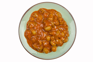 assiette de champignons à la grecque en gros plan, isolée sur un fond blanc