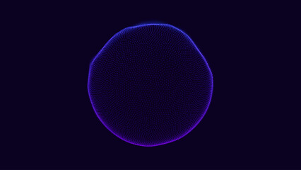 Abstract Deformed 3D Sphere. Bright Glowing Radial or Circular Digital Equalizer. 3D Illuminated Distorted Sphere of Glowing Particles and Lines. Visualization of Voice, Music Playback. Vector.