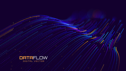 High Speed Light Particles Internet Data Background. Digital Road Fast Speed Internet Broadband Data Flow Concept. Light Arc Turn Twist Bend Effect. Vector Illustration.