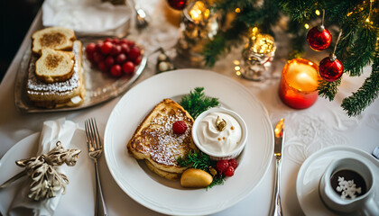 french toast on white plate for breakfast