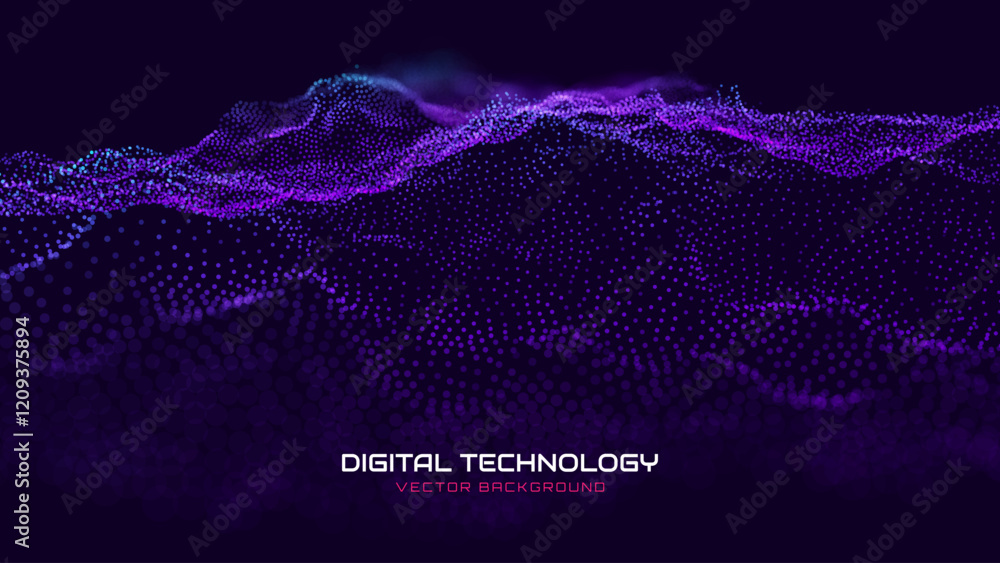 Poster Cyber Big Data Flow Particles Bokeh. Digital Neural Network. Concept of AI Artificial Intelligence Technology Machine Deep Learning. Digital Communication. Science Technology Presentation Vector.