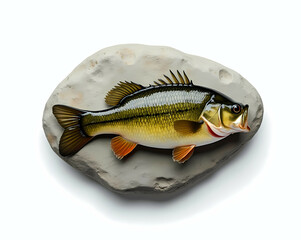 Naklejka premium A shiny bass fish on a smooth rock. Generative AI